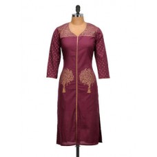 Deals, Discounts & Offers on Women Clothing - Flat 30% off on burgundy long kurta with gold print