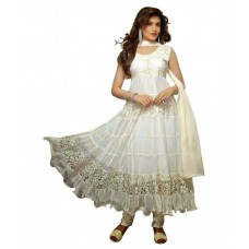 Deals, Discounts & Offers on Women Clothing - Fashiondeal.In White Net Anarkali Unstitched Dress Material