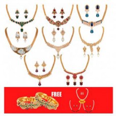 Deals, Discounts & Offers on Women - Flat 92% off on Shital Jewellery Gold Plated GoldenSilver Combo Of 8 Necklace Sets3