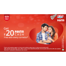 Deals, Discounts & Offers on Food and Health - Rs.20 Free Paytm Cash on Every Cornetto Ice Cream