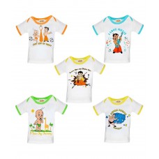 Deals, Discounts & Offers on Kid's Clothing - Flat 60% off on Chhota Bheem White Cotton T Shirt - Pack of 5