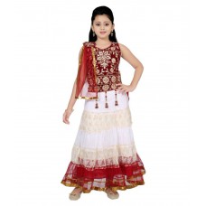 Deals, Discounts & Offers on Kid's Clothing - Flat 69% Off on Saarah White Lehenga Choli Set For Girls