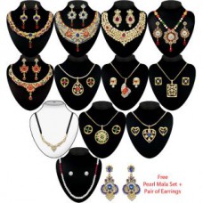 Deals, Discounts & Offers on Earings and Necklace - 4Fashions 11 pcs Jewellery Set Combo With Pair of Earrings