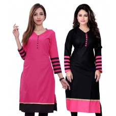 Deals, Discounts & Offers on Women Clothing - Stylum Black And Pink Cotton Kurti Combo