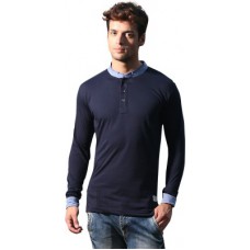 Deals, Discounts & Offers on Men Clothing - Alan Jones Solid Men's Henley Dark Blue T-Shirt