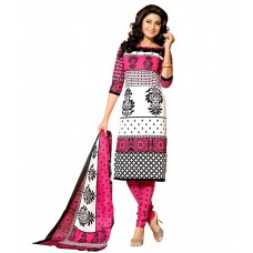Deals, Discounts & Offers on Women Clothing - Drapes White & Pink Cotton Printed Dress Material