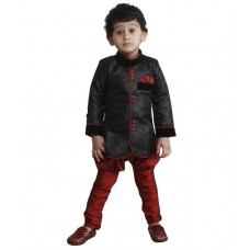 Deals, Discounts & Offers on Kid's Clothing - Jbn Creation Black Silk Indo Western Kurta Pajamas