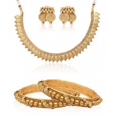 Deals, Discounts & Offers on Women - Jewels Galaxy Combo Of Golden Alloy Bangle Set And Necklace Set