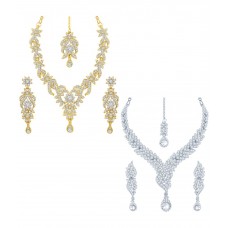 Deals, Discounts & Offers on Women - Sukkhi Pack of 2 Gold Plated AD Necklace Sets with Maang Tikas