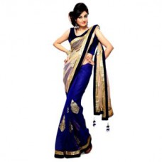 Deals, Discounts & Offers on Women Clothing - Upto 80% off on Czar Blue and Gold Saree with Unstitched Blouse