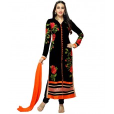 Deals, Discounts & Offers on Women Clothing - Desi Look Black Faux Georgette Semi Stitched Dress Material