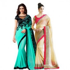 Deals, Discounts & Offers on Women Clothing - Upto 83% off on bhuwal fashion designer faux chiffon combo of 2 saree with blouse