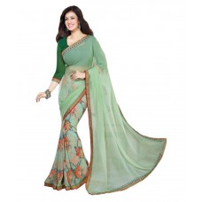 Deals, Discounts & Offers on Women Clothing - Upto 58% off on Dressy Green Georgette Saree