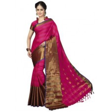 Deals, Discounts & Offers on Women Clothing - Upto 50% off on Ishin Polycotton Pink & Golden Woven Zari Border  Saree