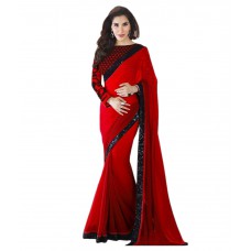 Deals, Discounts & Offers on Women Clothing - Dressy Red Georgette Saree