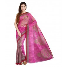 Deals, Discounts & Offers on Women Clothing - Parchayee Purple and Beige Polycotton Printed Saree with Blouse Piece