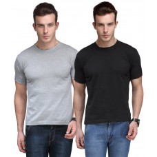 Deals, Discounts & Offers on Men Clothing - Scott International Black and Grey Cotton Poly Viscose Regular Fit T Shirt