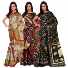Deals, Discounts & Offers on Women Clothing - Shonaya Pack Of 3 Silk Printed Saree