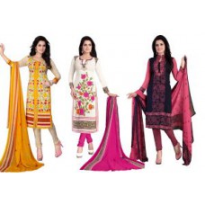 Deals, Discounts & Offers on Women Clothing - Nazaquat Set Of 3 Printed Crepe Unstitched Dress Material