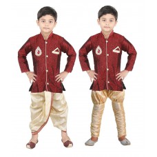 Deals, Discounts & Offers on Kid's Clothing - Jbn Creation Combo Of Maroon Kurta Pyjama And Dhoti Set for Boys
