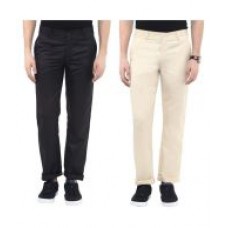 Deals, Discounts & Offers on Men Clothing - Urbano Fashion Multi Slim Fit Flat Trousers Pack of 2