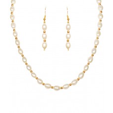 Deals, Discounts & Offers on Earings and Necklace - Classique Designer Jewellery White & Gold Pearl Necklace Set