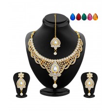 Deals, Discounts & Offers on Earings and Necklace - Sukkhi Gold Plated AD Necklace Set with Maang Tika & 5 Interchangeable Stones