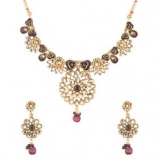Deals, Discounts & Offers on Earings and Necklace - Voylla Traditional Kundan Theme Flower Purple Drop Necklace 