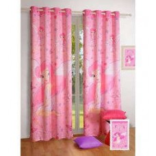 Deals, Discounts & Offers on Home Decor & Festive Needs - Swayam Digital Printed Princess Kids Pink Silk 60x48 INCH Eyelet Window Curtain