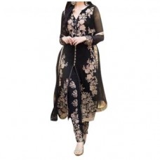 Deals, Discounts & Offers on Women Clothing - Varanga Black Georgette Embroidered Dress Material