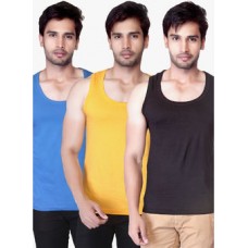 Deals, Discounts & Offers on Men Clothing - Pack Of 3 Multicoloured Solid Round Neck Vests