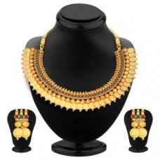 Deals, Discounts & Offers on Earings and Necklace - Sukkhi Stylish Gold Plated Temple Jewellery Coin Necklace Set