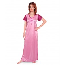 Deals, Discounts & Offers on Women Clothing - Fabme Pink Satin Nighty Gown