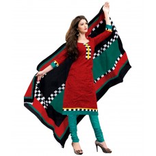 Deals, Discounts & Offers on Women Clothing - Drapes Red & Black Cotton Printed Unstitched Dress Material
