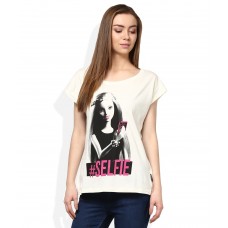 Deals, Discounts & Offers on Women Clothing - Barbie GhostWhite Round Neck Printed Tees