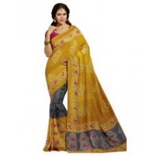 Deals, Discounts & Offers on Women Clothing - Styloce Yellow Color Art Silk Printed Casual Deasigner Saree With Blouse