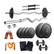 Deals, Discounts & Offers on Personal Care Appliances - Fitfly Home Gym Set 24kg Rubber Plate+ 3ft Curl Rod+ Gloves+ Skiping+ Dumbbell