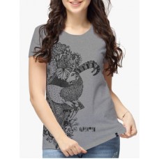 Deals, Discounts & Offers on Women Clothing - Angi Graphic Print Women's Round Neck Grey T-Shirt