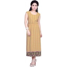 Deals, Discounts & Offers on Women Clothing - Khoobee Women's, Girl's Maxi Beige, Multicolor Dress