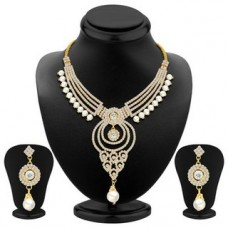 Deals, Discounts & Offers on Earings and Necklace - Sikka Jewels Eye-Catchy Gold Plated Australian Diamond Necklace Set