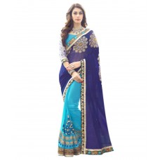 Deals, Discounts & Offers on Women Clothing - Flat 60% off on Elevate Women Blue Georgette Saree