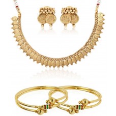 Deals, Discounts & Offers on Earings and Necklace - Jewels Galaxy Combo Of Golden Alloy Bangle Set And Necklace