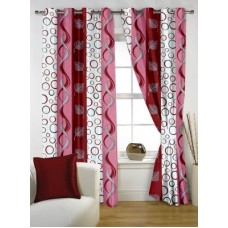 Deals, Discounts & Offers on Home Decor & Festive Needs - Story @ Home Polyester Pink, Maroon, White Printed Eyelet Window Curtain