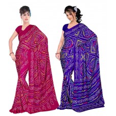 Deals, Discounts & Offers on Women Clothing - Styloce Multi Colour Faux Georgette Bandhej Saree With Blouse Piece - Combo Of 2