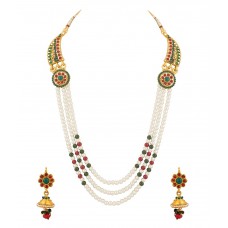 Deals, Discounts & Offers on Earings and Necklace - Voylla Endearing Necklace Set Embellished With Pearls And Colored Stones
