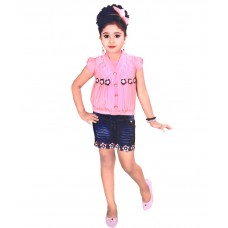 Deals, Discounts & Offers on Kid's Clothing - Hey Baby Partywear Pink Top With Net Jacket And Denim Pant