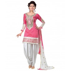 Deals, Discounts & Offers on Women Clothing - Decent Fashion Pink & White Cotton Dress Material