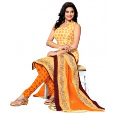 Deals, Discounts & Offers on Women Clothing - Drapes Yellow Cotton Printed Unstitched Dress Material with Dupatta