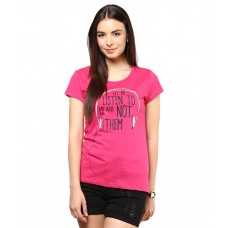 Deals, Discounts & Offers on Women Clothing - Honey By Pantaloons Fuchsia Pink Printed T-Shirt