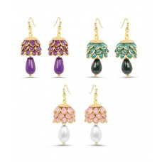 Deals, Discounts & Offers on Earings and Necklace - Johareez Multicolour Brass Jhumki Earrings Pair Of 3